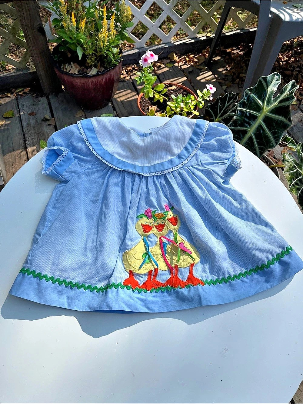 Vintage Youngland Girls 12 mon Blue & White Embroidered Dress